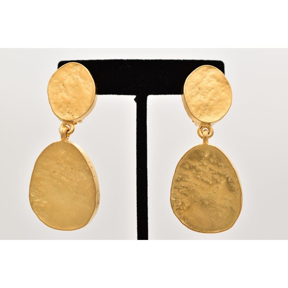 Fernando Originals Vintage Clip Earrings Dangle Brushed Gold Chunky NOS BinA18